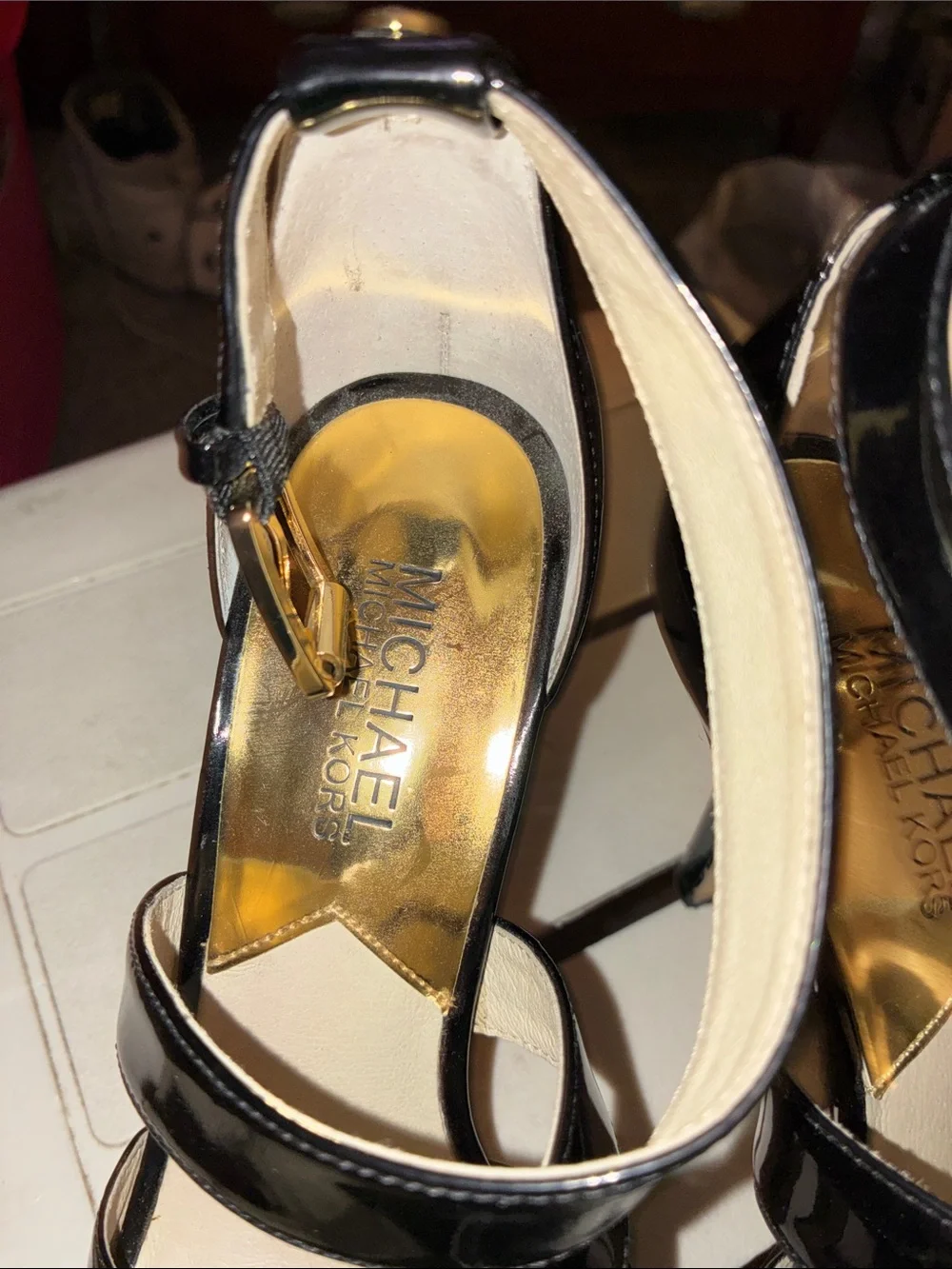 Michael Kors Black Patent Crisscross Heel Sandals